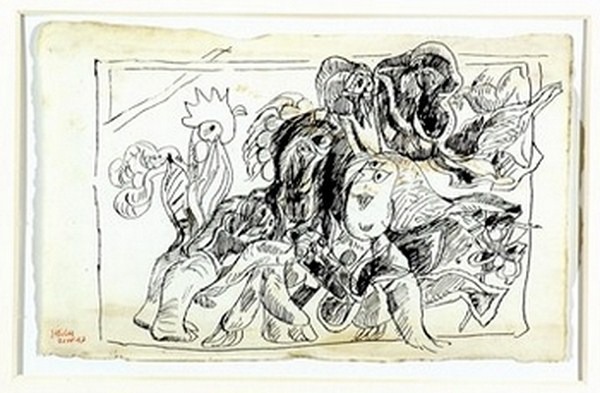 Silva Julio - Chanteclaire - tinta sobre papel - 67cm x 52cm - 1967