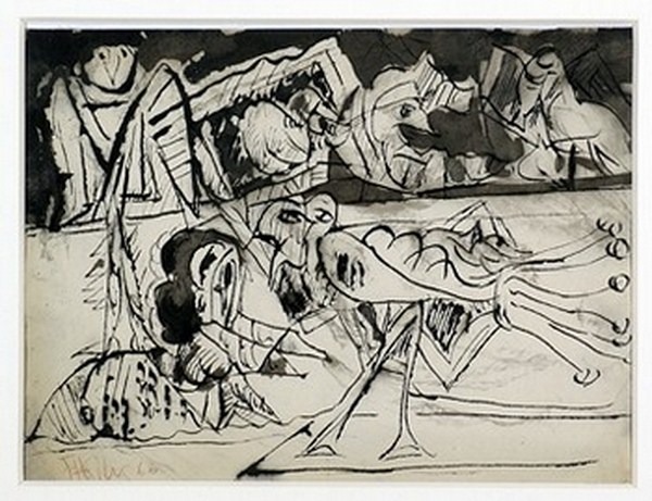 Silva Julio - El ganso - pluma de oca + levis + papel anciano - 30cm x 23cm - 1966